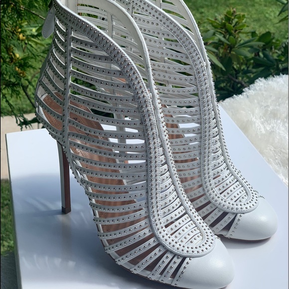 Alaia White Leather Studded Booties - Picture 5 of 13